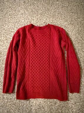 St Johns Bay Red Cable Crewneck Sweater, Womens Small